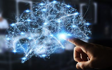 Businessman Touching Digital Human Brain